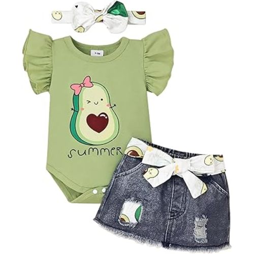 Baby Girl Clothes Newborn Cute Romper Dress Ruffle Short Sleeve Jeans Skirt with Headband Infant Outfits 0-18 Months