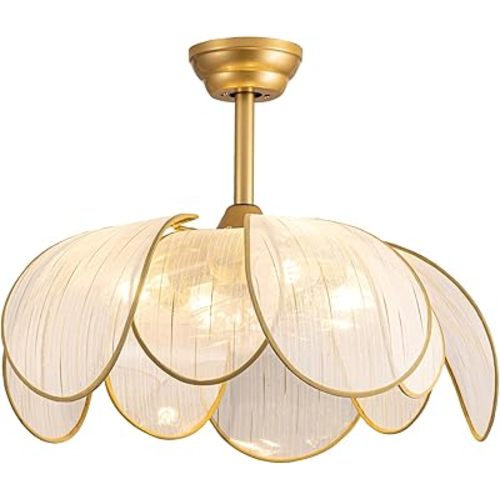 26" Flower Ceiling Fans with Lights and Remote Control,Boho Gold Chandelier Fan with 6 Speeds, Modern Fandelier for Kitchen Island,Dining Room,Living Room,Nursery
