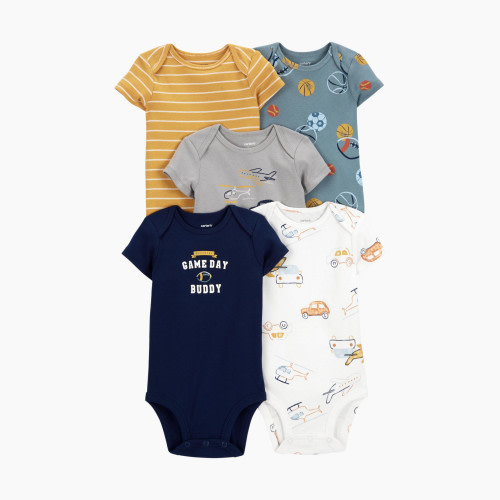 Carter's 5-Pack Short-Sleeve Bodysuits - Blue/Yellow Multi, Nb