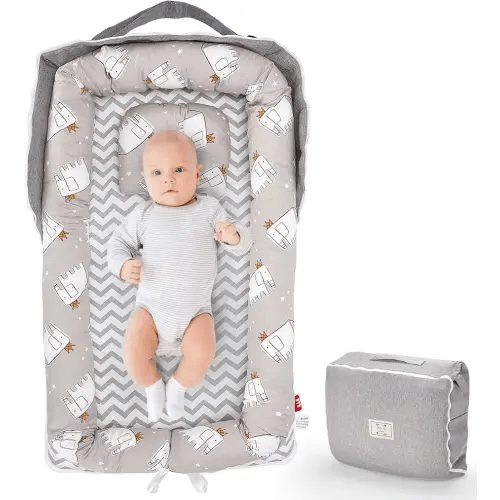 Baby Lounger, Portable Infant Lounger Pillow for Newborn, Adjustable Size Baby Nest Cosleeping for Infant 0-12 Months in Bed - Elephant Ash