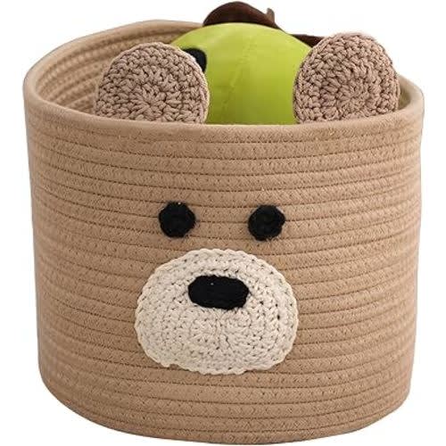 Bear Laundry Baskets Laundry Hamper Storage Basket with Handles,Decorative Basket for Living room,Woven Storage Basket for Toys Bin Pillows Blankets Clothes (Brown)