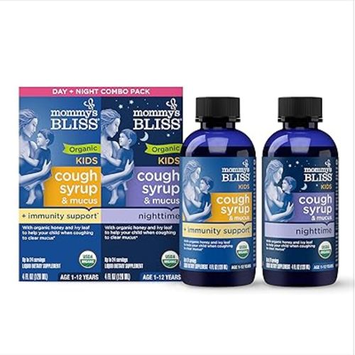 Mommy's Bliss Organic Cough Syrup & Mucus for Kids, Day and Night Combo Pack with Vitamin C and Immunity Support, Contains Organic Honey and Ivy Leaf, 4 Fluid Ounces (2 Bottles)
