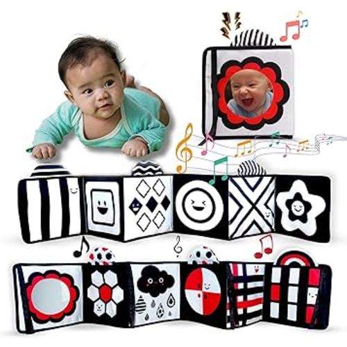Lalala Baby Black and White High Contrast Baby Toys 0-6 6-12 Months Soft Book for Tummy Time, High Contrast Sensory Toys, Mirror & Must-Haves for Newborn Development 0-3 Months