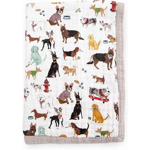 Little Unicorn Newborn Receiving Quilt | Ultra- Soft, Multi-Layered Muslin Fabric | Gift for Newborns & on-The-go (Woof)