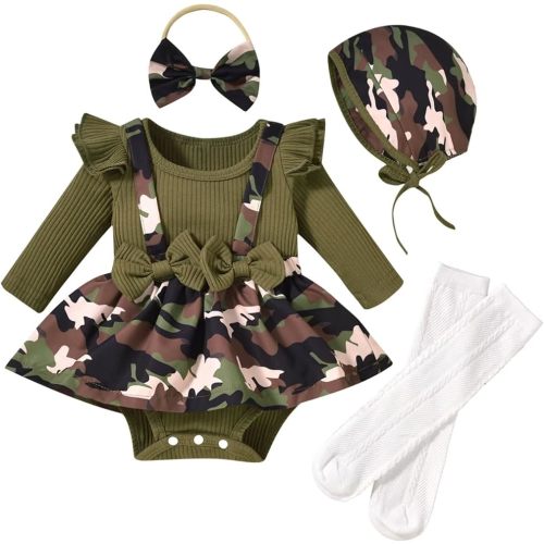Unutiylo Preemie Newborn Baby Girl Clothes Romper Suspender Dress Fall Winter Outfits Ruffle Long Sleeve Jumpsuit