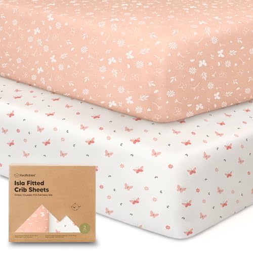 2-Pack Crib Sheets for Boys,Girls - Viscose Derived from Bamboo Fitted Crib Sheet, Organic Baby Crib Sheets, Crib Mattress Sheet,Toddler Bed Sheets,Baby Sheets for Crib Fitted Sheets(Butterflies)