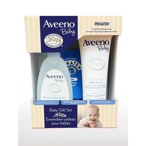 Aveeno Baby Gift Set With Baby Wash And Shampoo 236 mL, Baby Daily Moisturizing Lotion 227 mL and Penaten Diaper Rash Cream 113g