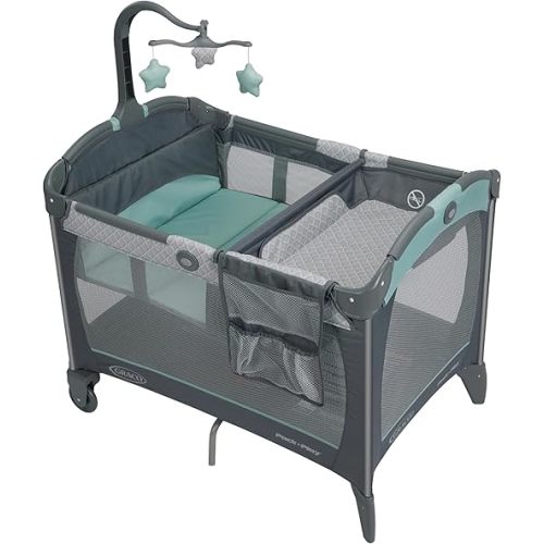 Graco® Pack ’n Play Change ’n Carry Playard, Portable Changing Pad, Nest Baby Bassinet, Toy Mobile, Manor