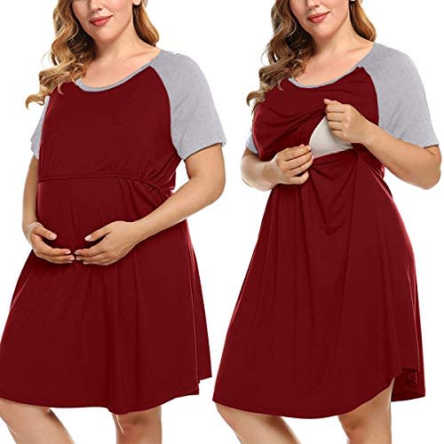 MONNURO Women's Plus Size Labor and Delivery Gown Nursing Nightgown Maternity Sleepwear Dress for Breastfeeding