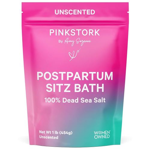 Pink Stork Postpartum Sitz Bath Soak: Dead Sea Salt for Perineal Care & Cleansing, Postpartum Recovery, Labor and Delivery Essentials, Women-Owned, Unscented, 16 oz