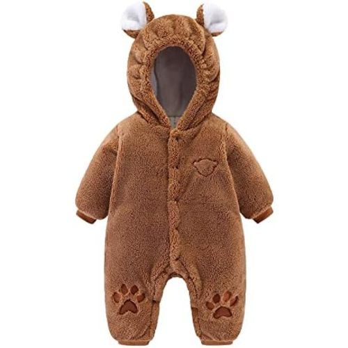 Baby Newborn Snowsuit Fleece Winter One-Piece Suit Cartoon Bear Warm Hooded Jumpsuit Outwear Outfits for Girls Boys