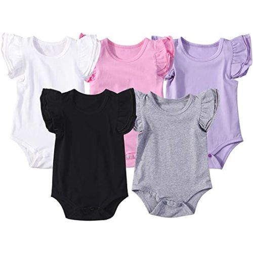Mubineo Infant Baby Girls Basic 3-5-8-Pack Ruffle Short Sleeve Cotton Bodysuits