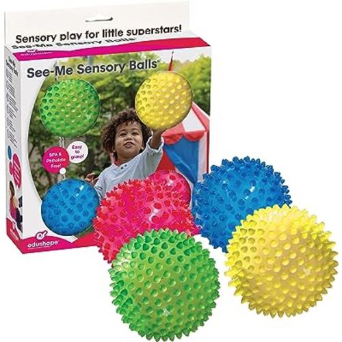 Edushape The Original Sensory Ball for Baby - 4" See-Through Primary Color Baby Ball That Helps Enhance Gross Motor Skills for Kids Aged 6 Months & Up - Stocking Stuffer, Colorful, Unique Toddler Ball