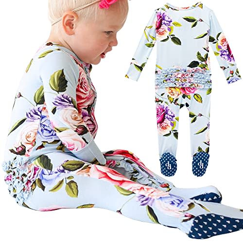 Posh Peanut Footie Pajamas for Baby Girls – Sleepers in Viscose from Bamboo with 2-Way Zipper & Ruffle Trim