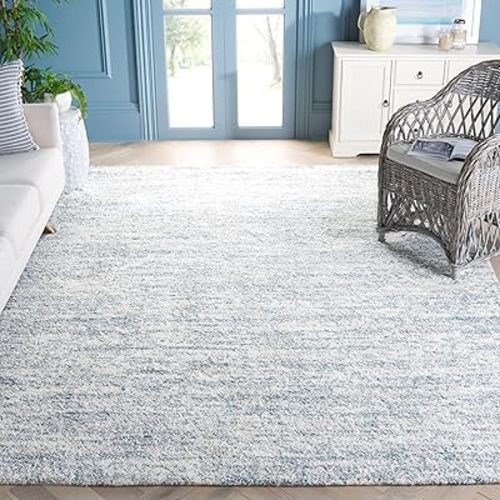 SAFAVIEH Berber Shag Collection Area Rug - 11' x 15', Ivory & Light Aqua, Modern Design, Non-Shedding & Easy Care, 1.2-inch Thick, Ideal for The Living Room, Bedroom, Dining Room (BER563J-1115)