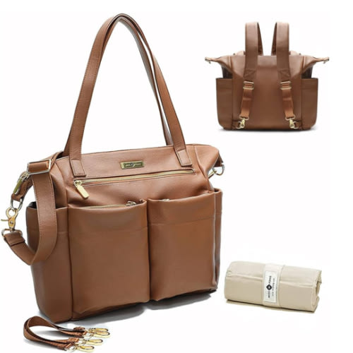 miss fong Diaper Bag Tote Leather Diaper Bag Backpack Pañaleras Para Bebe with 11 Pockets,Leather Diaper Tote with Diaper Changing Pad, Baby Bag for Moms Mommy Bag for Women