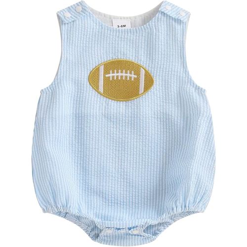 Baby Boy Football Clothes Rugby Embroidery Sleeveless Bubble Romper Bodysuit Cute Infant One Piece Outfit