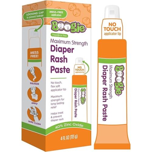 Diaper Rash Paste by Boogie, Maximum Strength with 40% Zinc Oxide, Mess Free Applicator Tube, 4oz