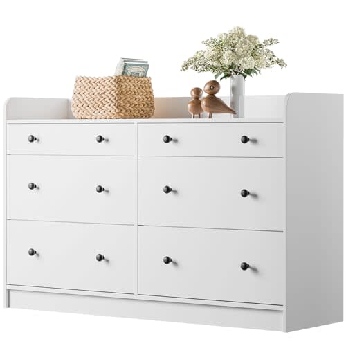 Cozy Castle 6 Drawer Dresser for Bedroom, Large Wood Dressers & Chests of Drawers 52'' Long Modern Sideboard Buffet Cabinet with Storage Accent Cabinets for Hallway, Entryway, White