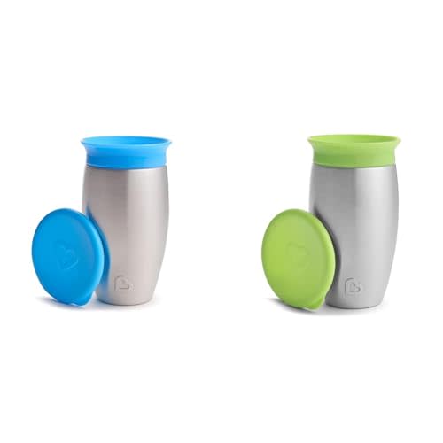 Munchkin® Miracle® 360 Toddler Sippy Cup, Spill Proof, 10 Ounce, Stainless Steel, Blue & Miracle® 360 Toddler Sippy Cup, Spill Proof, 10 Ounce, Stainless Steel, Green
