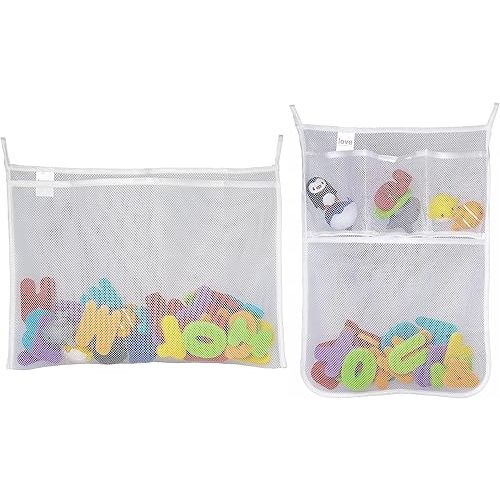Lilly's Love Bath Toy Storage - Large 14 x 20 inch Bathtub Toy Holder + 4 Locking Hooks, Quick Dry & Easy for Kids to Put Bath Toys Away (2 Pack)