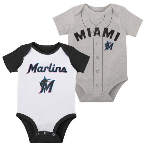 Newborn & Infant Miami Marlins White/Heather Gray Little Slugger Two-Pack Bodysuit Set