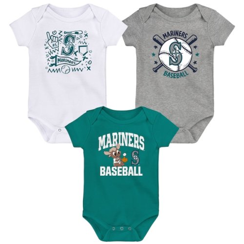 Infant Seattle Mariners  Teal Batter Up 3-Pack Bodysuit Set