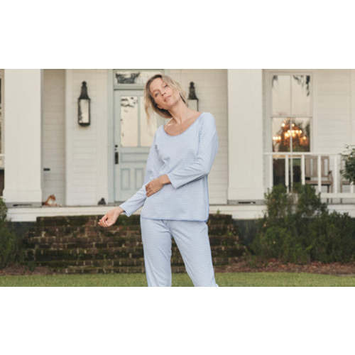 LAKE | Women | Pima Cotton Pajamas | Delft Blue Garden Floral Maternity Short Long Set