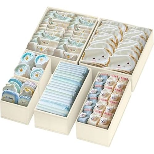 Drawer Organizer Clothes 6 Pack, Dresser Closet Organizers For Baby Clothes Underwear, Sock Beige