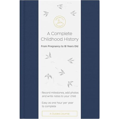 Promptly Journals, A Complete Childhood History: From Pregnancy to 18 Years Old (Navy Blue, Linen) | Baby Book and Pregnancy Journal | Baby Memory Book