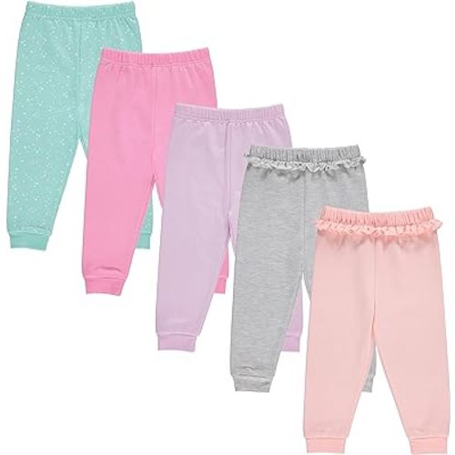 Cudlie 5-Pack Baby/Toddler Girls Joggers - Lounge Pants, Active Sweatpants Sweats - Fashion Joggers for Girls