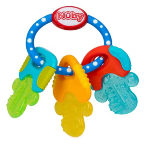 Nuby Ice Gel Teether Keys - Silicone Soothing Baby Teether Toys for Infants - Gentle for Sore Gums Colorful and Fun Toys - Safe and Durable Infant Baby Teething Toy - Blue