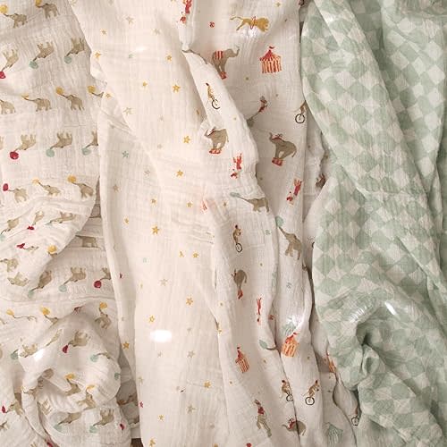 aden + anais 100% Cotton Baby Swaddle Wrap, 4 Pack, Elephant Circus