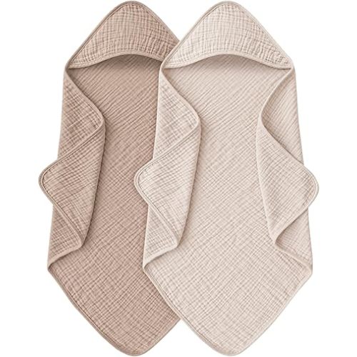 Muslin Baby Towels with Hood for Newborn 100% Cotton Baby Bath Towels Soft & Absorbent Hooded Baby Towel for Boys and Girls, Large Size - 32 * 32 Inches