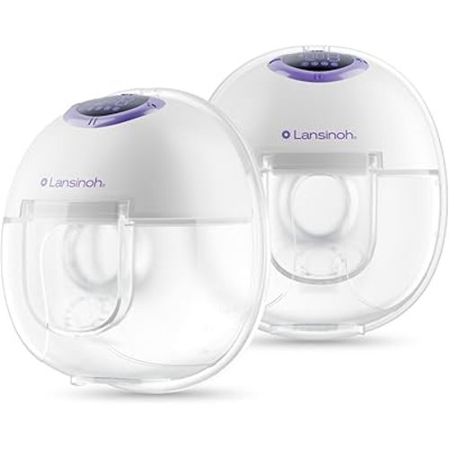 Lansinoh Discreet Duo Wearable Breast Pump, Hands Free Breast Pump, 4 Pumping Modes, 9 Levels Hospital Strength Suction, LED Display, Leak-Resistant Design, 2 Breast Flange Sizes Included: 24mm & 21mm