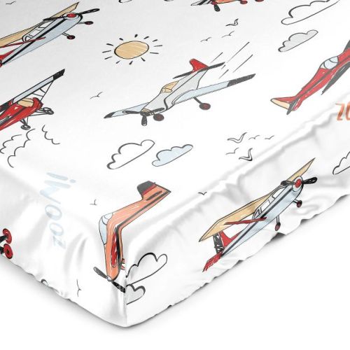 Sweet Jojo Designs Boy Satin Fitted Crib Sheet Airplane Red Blue and White
