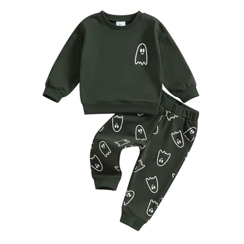 SAYOO Halloween Baby Boy Girl Clothes Funny Ghost Face Pullover Sweatshirt Jogger Pants 2Pcs Fall Holiday Sweatsuits Outfit