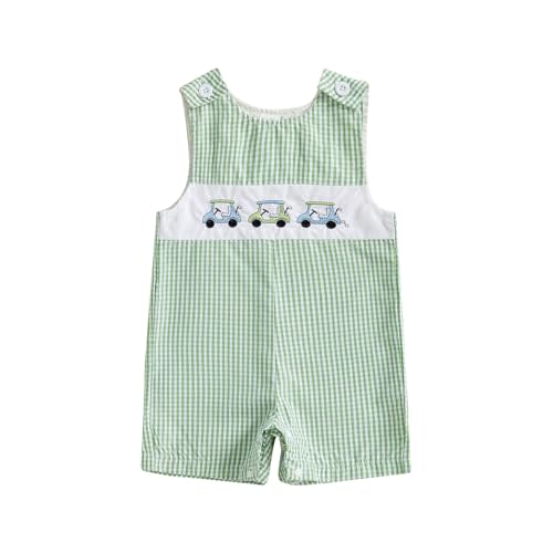 niceclould Infant Baby Boys Jumpsuit Sleeveless Crew Neck Striped Embroidery Golf Cart Summer Romper Clothes for Casual Daily