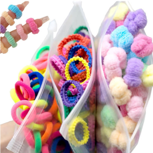 3 Textures 250Pcs Baby Hair Ties, Seamless Cotton Ponytail Holders for Girls Kids Women, Cute Small Soft Hair Bands, Easy Off, BlueZOO No Damage Tiny Hair Scrunchies, Won't Pull Out, 0.8inch Dia.