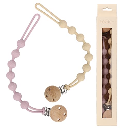 Socub 2 Pack Silicone Pacifier Clips, One-Piece Design Pacifier Holder for Baby Boy and Girl 3 Month+, BPA Free, Best Newborn Shower Gift (Cream, Dusty Lilac)