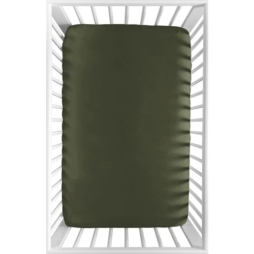Sweet Jojo Designs Dark Green Boy Fitted Mini Crib Sheet Baby Nursery for Portable Crib or Pack and Play - Solid Color Hunter Forest Olive for Rustic Woodland Camo Deer Collection
