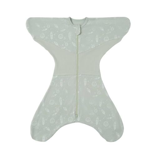 GROWNSY Transitional Swaddle Sleep Sack 3-6 Months, 100% Cotton Starfish Design Baby Swaddle Sack, Dual-Zipper for Easy Diaper Changes, Proper Hip Development & Openable Foot Button, 12-20lbs, Green