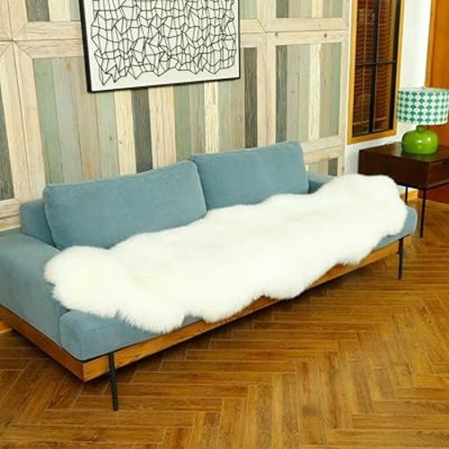 Genuine Sheepskin Rug New Zealand Luxury Lambskin Rug, Natural Fluffy Sheepskin Throw for Bedroom Living Room Children's Room - Premium Area Rug Chair Cover (2×6 Feet, Cream White)