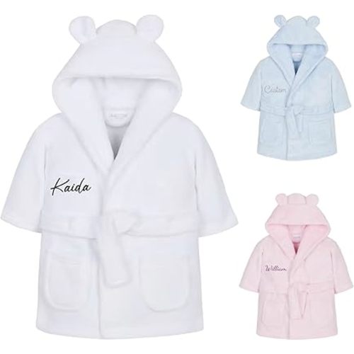 Personalized Flannel Kids Robes for Boys&Girls, Customized Baby Toddler Cotton Premium Boys Robe with Embroidered Name, Cute Bear Spa Robe Girls Bathrobe, for Birthday,Christmas Multicolor