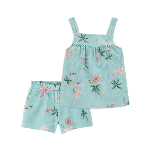 Baby 2-Piece Palm Tree Crinkle Jersey Tank & Play Shorts Set - Turquoise | Carter's