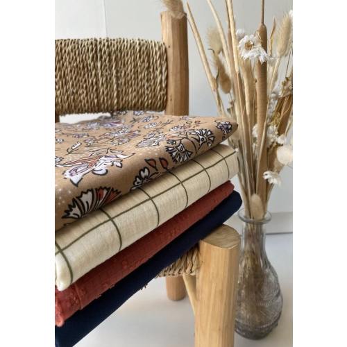Large check printed cotton gauze
