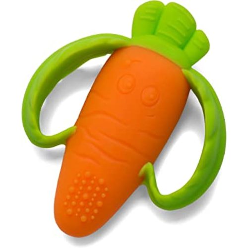 Infantino Lil' Nibbles Textured Silicone Teether -Sensory Exploration and Teething Relief with Easy to Hold Handles, Orange Carrot