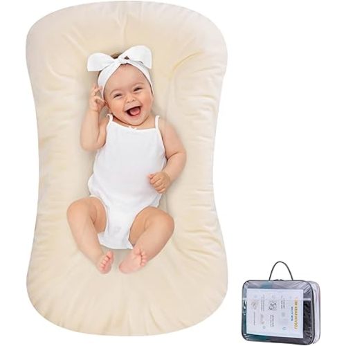 Baby Lounger 100% Cotton,Infant Lounger Baby Nest Co Sleeping Baby Bed,Baby Nest Sleeper Lounger Baby Lounger Pillow for Newborn Baby Lounger 0-24 Months,Apricot