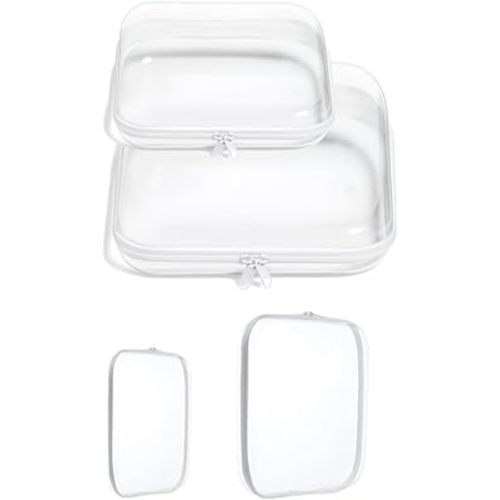 Zippered Hard Pouch, Hard Clear Zipper Case, Clear Zippered Hard Pouch, Clear Makeup Bag, Portable Double Zipper Hard Bag for Cosmetic Toy Storage (M+S 2pcs)