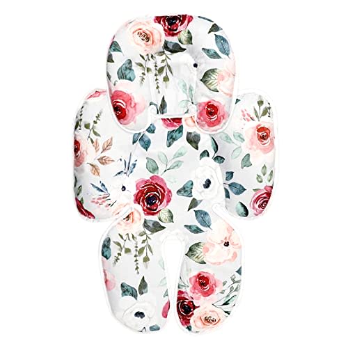 CARUILI 2 in 1 Infant Car Seat Insert, Car Seat Head Support Baby Girls Boys, Soft Newborn Carseat Insert Cushion, Perfect for Carseats, Strollers, Swings (Rose Flower)